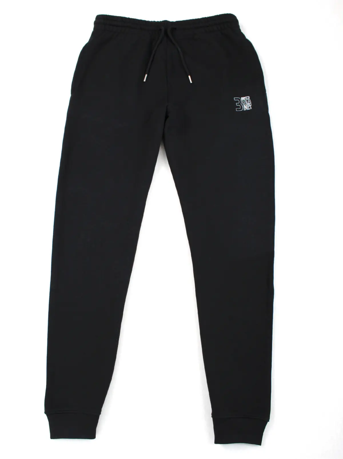 ront view of 3rd Planet Classic Joggers Black made from 100% organic cotton.